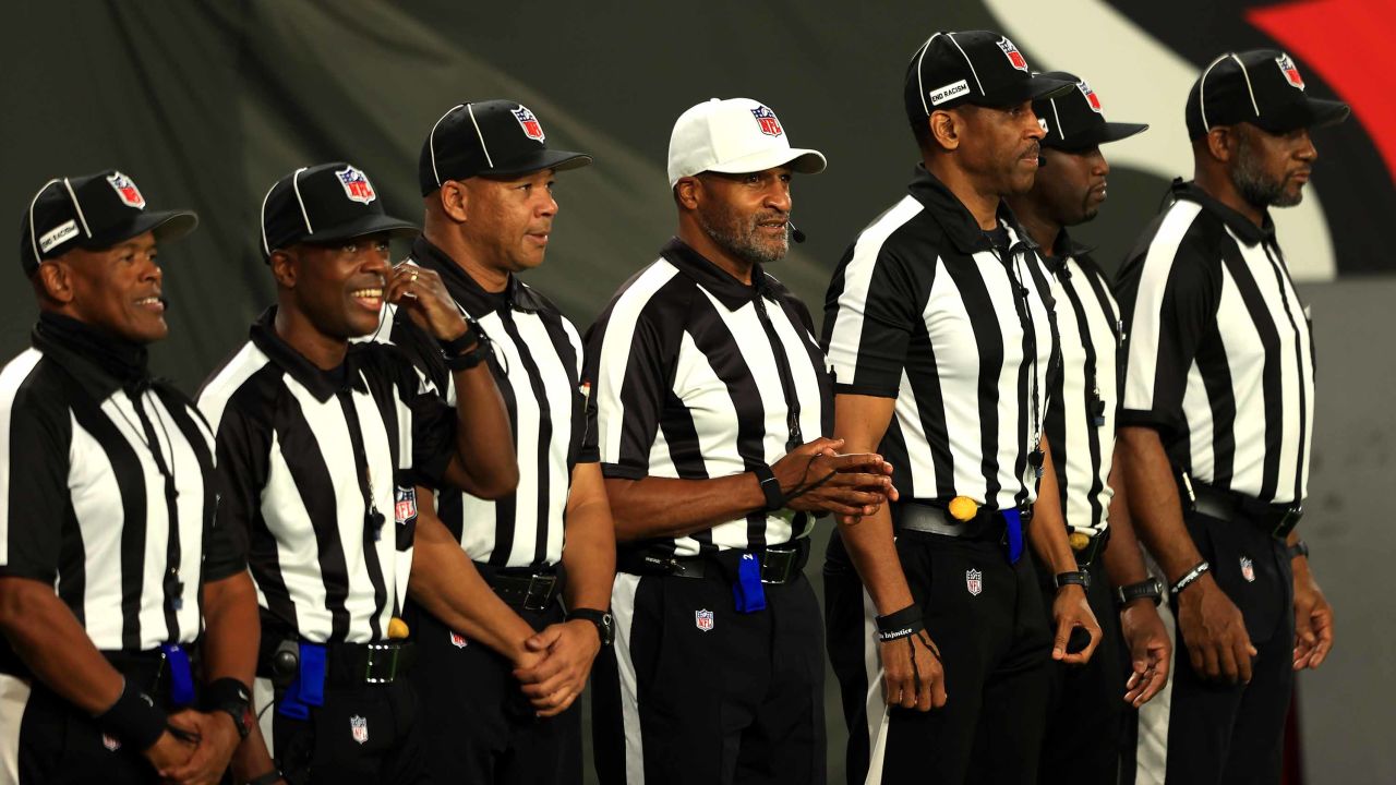 The first all-Black officiating crew at Monday's game between the Tampa Bay Buccaneers and the Los Angeles Rams.