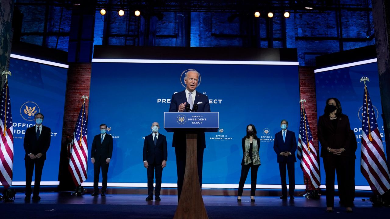 President-elect Joe Biden and Vice President-elect Kamala Harris introduce their nominees and appointees to key national security and foreign policy posts at The Queen theater, Tuesday, Nov. 24, 2020, in Wilmington, Del.