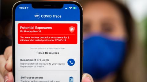 A close-contact alert from the Covid-19 exposure notification app made by the Nevada Department of Health and Human Services. 