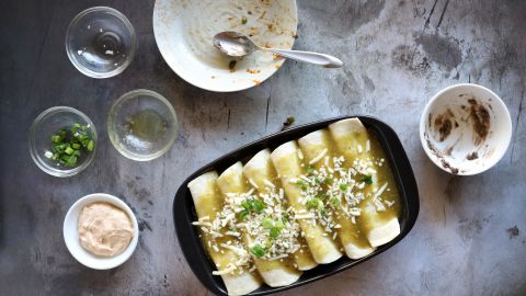 Use leftover Thanksgiving turkey to make turkey black bean enchiladas. 