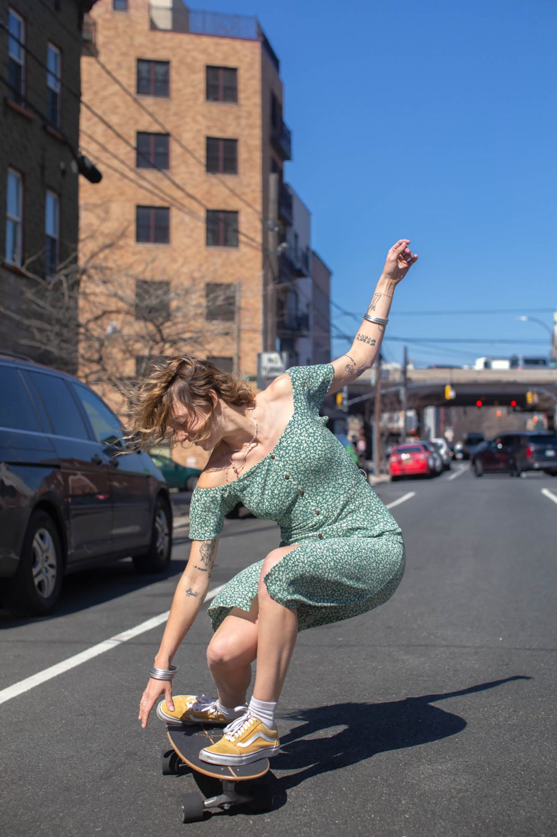 GRLSWIRL NYC chapter leader Kristen Noelle skating in Greenpoint, Brooklyn.