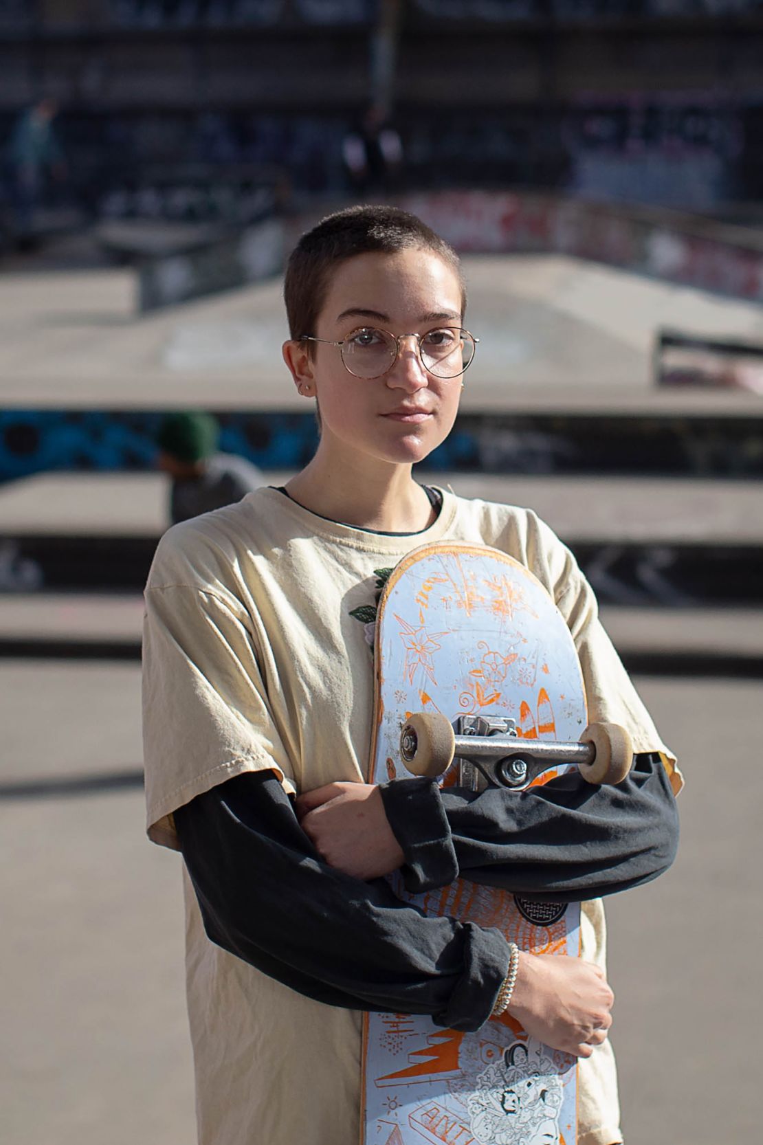 Skateboarder Sarah Seafoss at LES Coleman Playground skate park in Manhattan, New York.