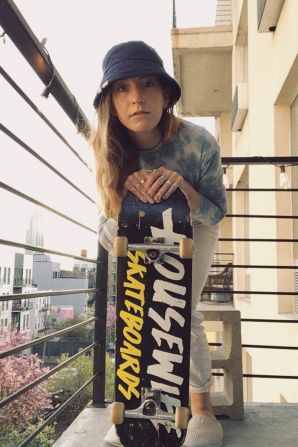 Skateboarder, graphic designer and artist Rachel Robinson, photographed via FaceTime at her apartment in Brooklyn, New York.
