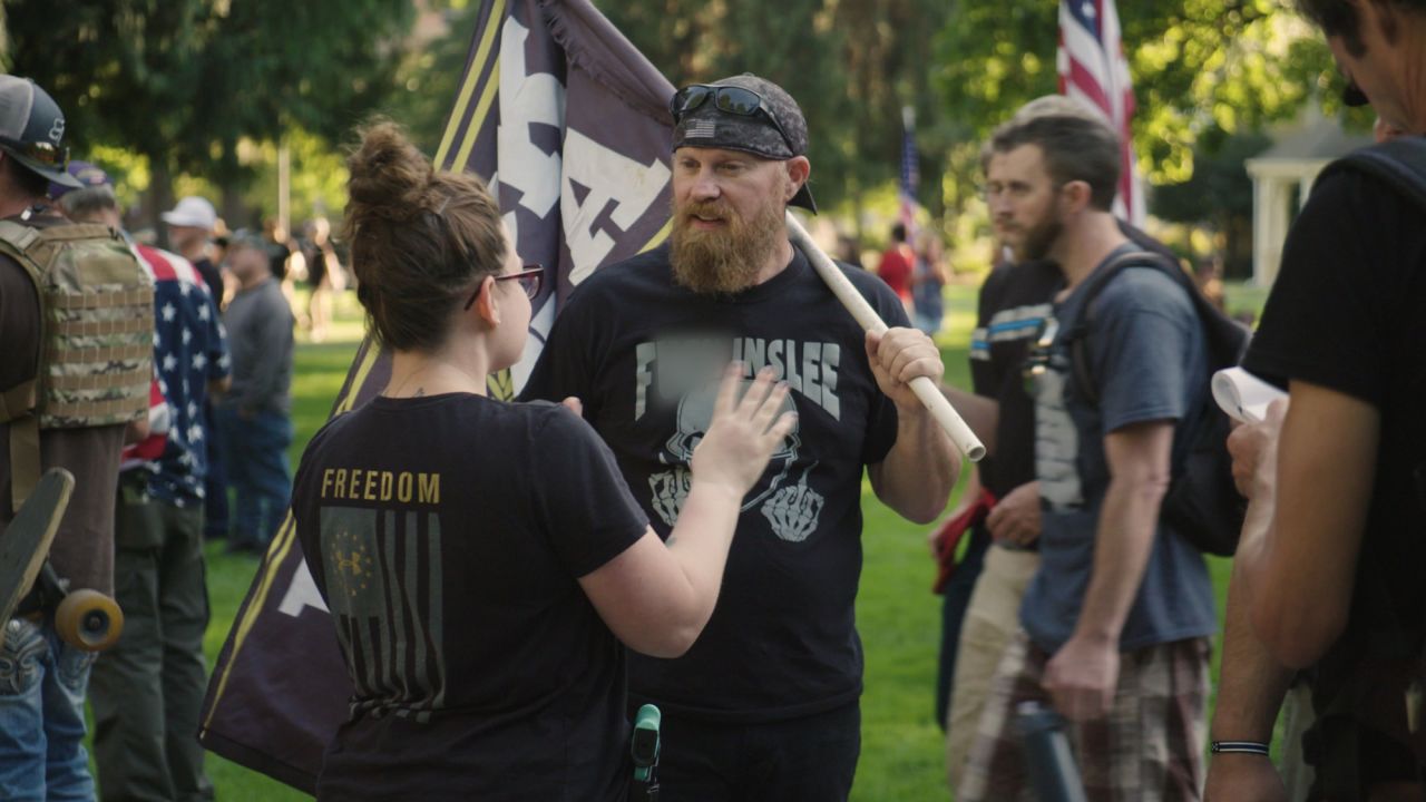 Russell Schultz at a right-wing event in Portland in September 2020.