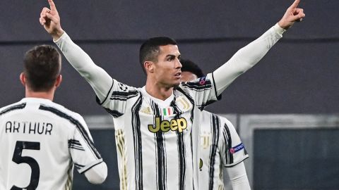 Juventus' Cristiano Ronaldo celebrates after scoring an equalizer.