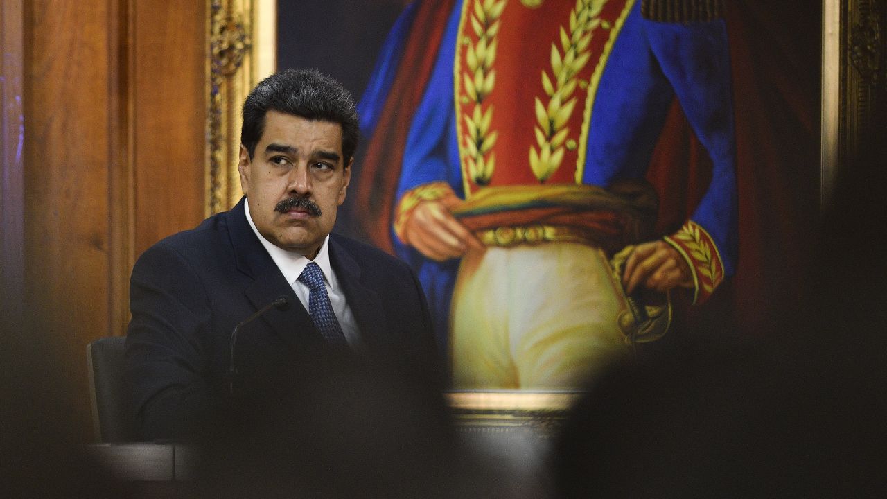 CARACAS, VENEZUELA - JUNE 27: Nicolas Maduro President of Venezuela gestures during the Simon Bolivar Journalism National Award ceremony at Palacio de Miraflores on June 27, 2019 in Caracas, Venezuela. (Photo by Matias Delacroix/Getty Images)