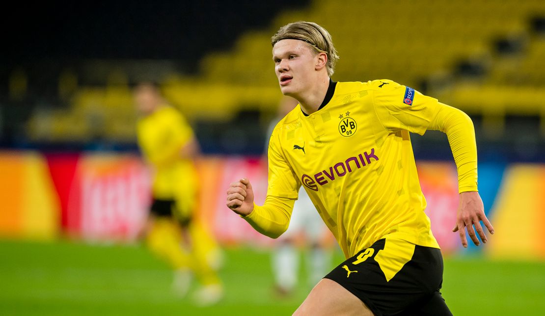Haaland in action during Dortmund's Champions League match against Club Brugge.