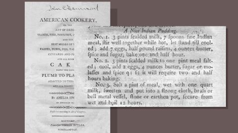 Historians hold up "American Cookery" by Amelia Simmons as the first real American cookbook, published in 1796. Flip through this one and more at the Michigan State University digital library.  