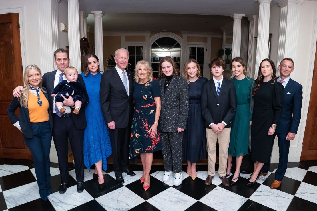 The Biden family poses for a picture on Saturday, November 7, 2020. From left: Melissa Cohen, Hunter Biden, Beau Biden, Naomi Biden, President-elect Joe Biden, Dr. Jill Biden, Maisy Biden, Finnegan Biden, Hunter Biden, Natalie Biden, Ashley Biden and Dr. Howard Krein.