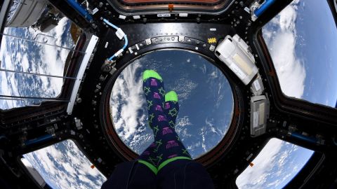 NASA astronaut Jessica Meir showed off her Hannukah socks in the cupola.