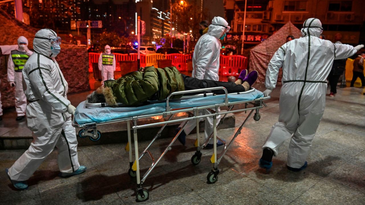 Medical workers in full protective clothing in Wuhan on January 25.