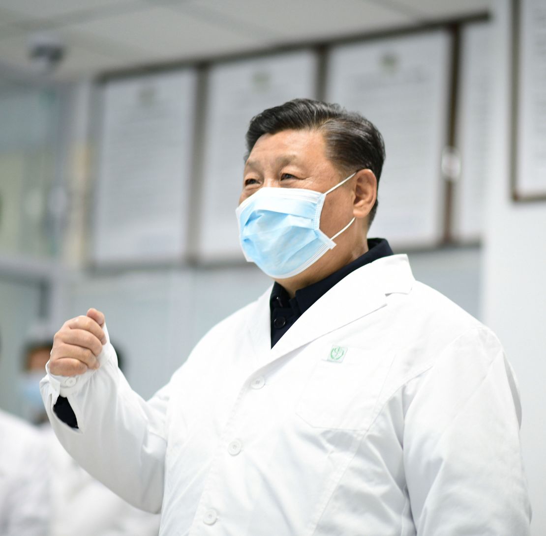 Xi Jinping checks the treatment of hospitalized patients via a video link at Beijing Ditan Hospital in Beijing on February 10.