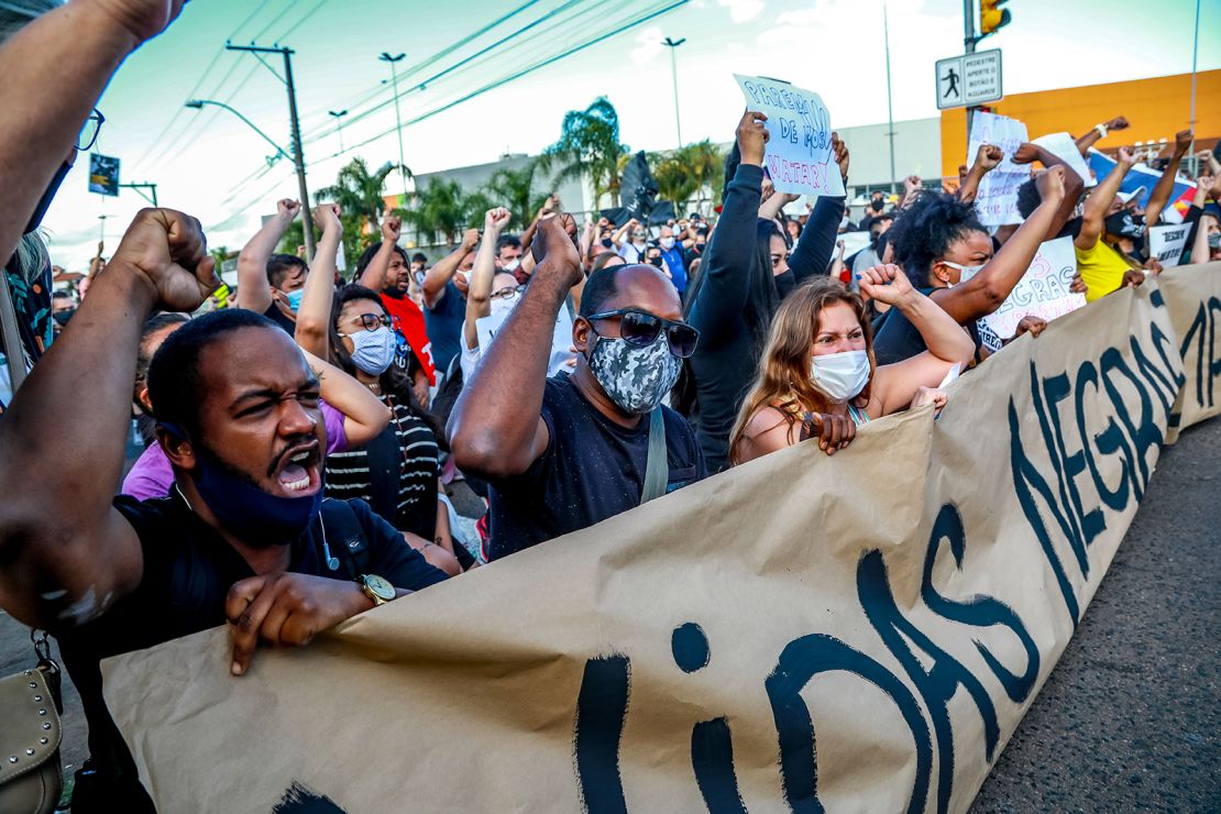 People protest in Porto Alegre, Rio Grande do Sul, Brazil, on November 20, 2020, on Black Consciousness Day. 