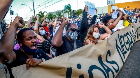 People protest in Porto Alegre, Rio Grande do Sul, Brazil, on November 20, 2020, on Black Consciousness Day. 
