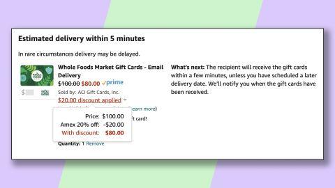 Save money on your grocery bill by buying a Whole Foods gift card at Amazon with this promotion.