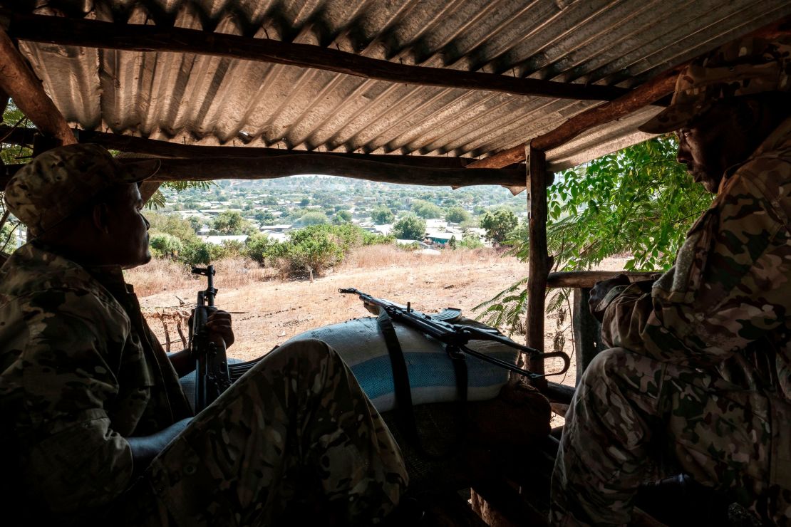 Members of the Amhara Special Forces keep guard at the 5th Battalion of the Northern Command of the Ethiopian Army in Dansha, Ethiopia, on November 25, 2020.