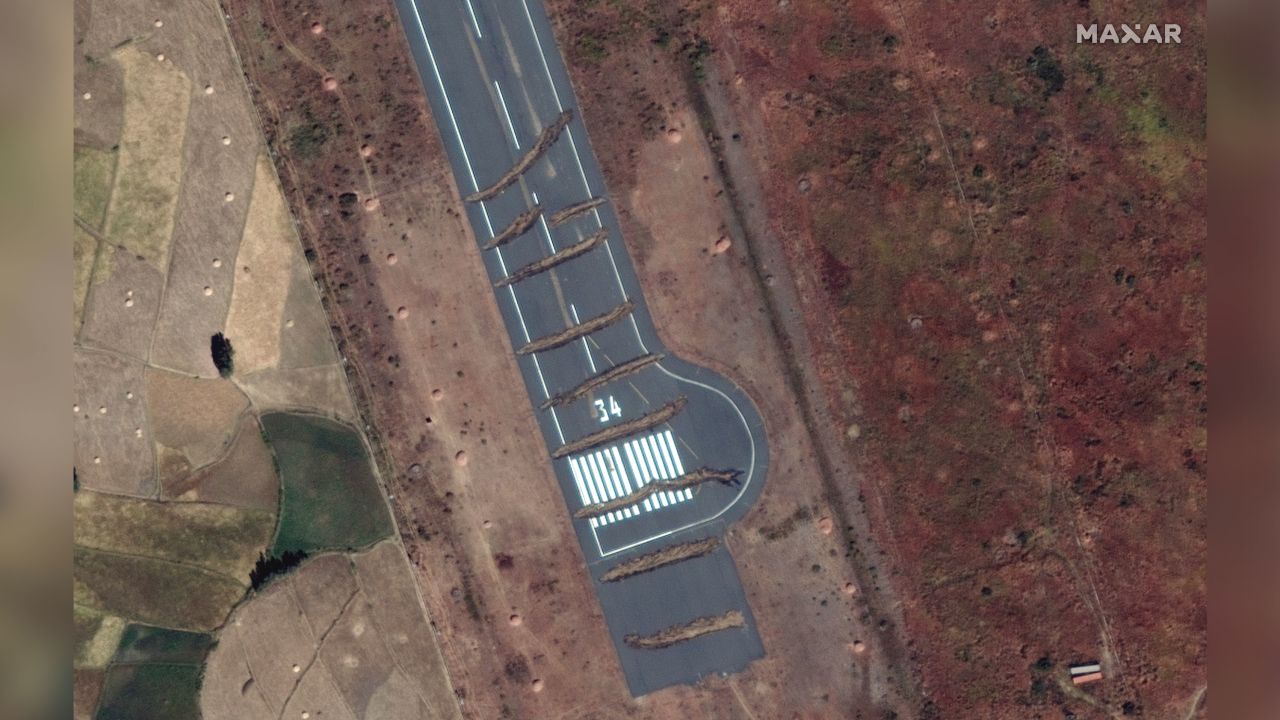 Trenches across the runway of Axum airport in the Tigray region of Ethiopia, seen in this satellite image from Maxar Technologies taken on November 23