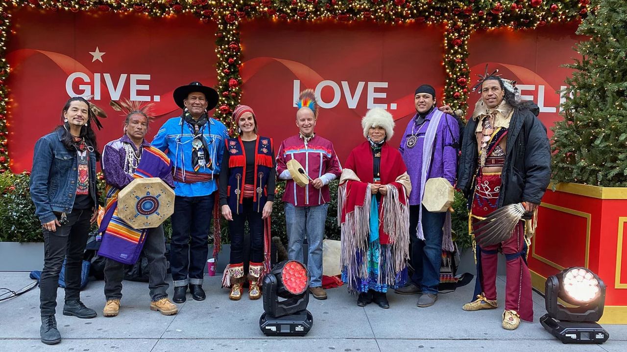 The Indigenous Ambassadors involved pose together. Left to Right: Ty Defoe, Urie Ridgeway, John Scott Richardson, Tanis Parenteau, Ryan Opalanietet Pierce, Joan Henry, Brain Weeden, Annawon Weeden.