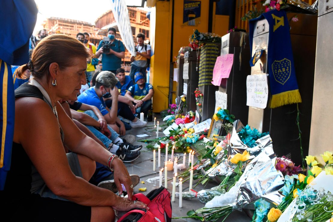 Mourners and fans of Boca Juniors gather at La Bombonera Stadium to pay tribute to Diego Maradona.