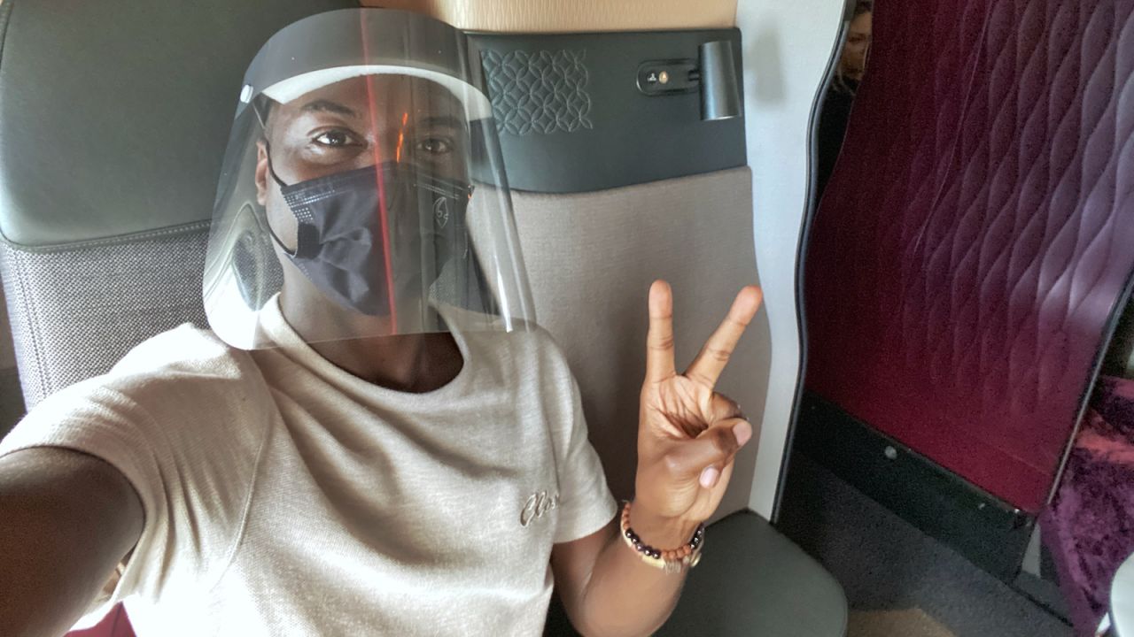 Writer Travis Levius flew with Qatar Airways, one of a dozen or so airlines offering flights to the Maldives right now. Face sheilds and masks are mandatory while boarding. 