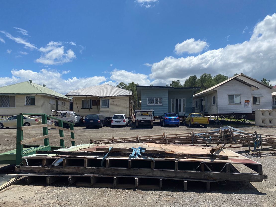 If houses can't move directly to a new block, they sit here in the Queensland House Removers holding yard until their new owners are ready to take them.