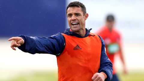 Carter runs through drills during a Blues training session earlier this year.