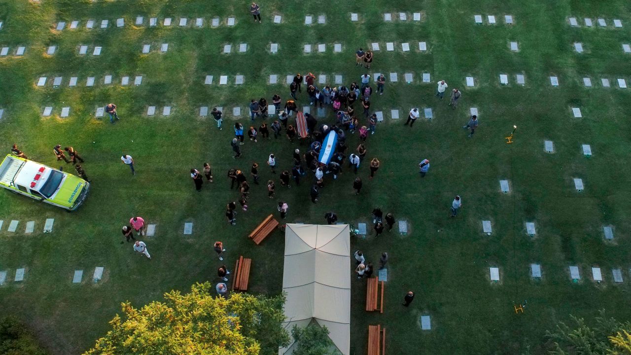 Aerial view of the burial of the late Argentine football legend Diego Armando Maradona.