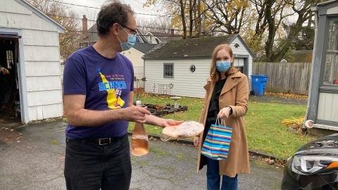 Paul Kingsley and his daughter, Sarah Kingsley, exchange sides on Thanksgiving morning.