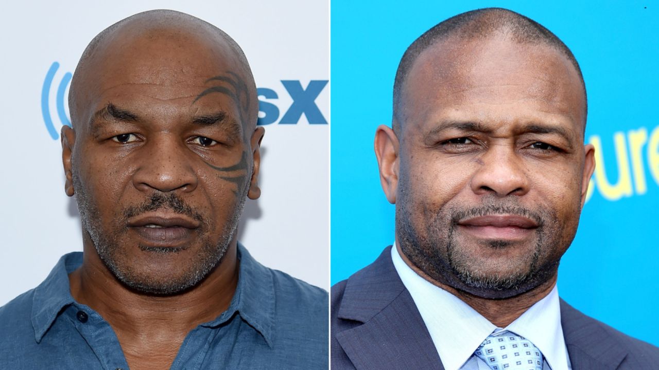 Mike Tyson, left, and Roy Jones Jr. 