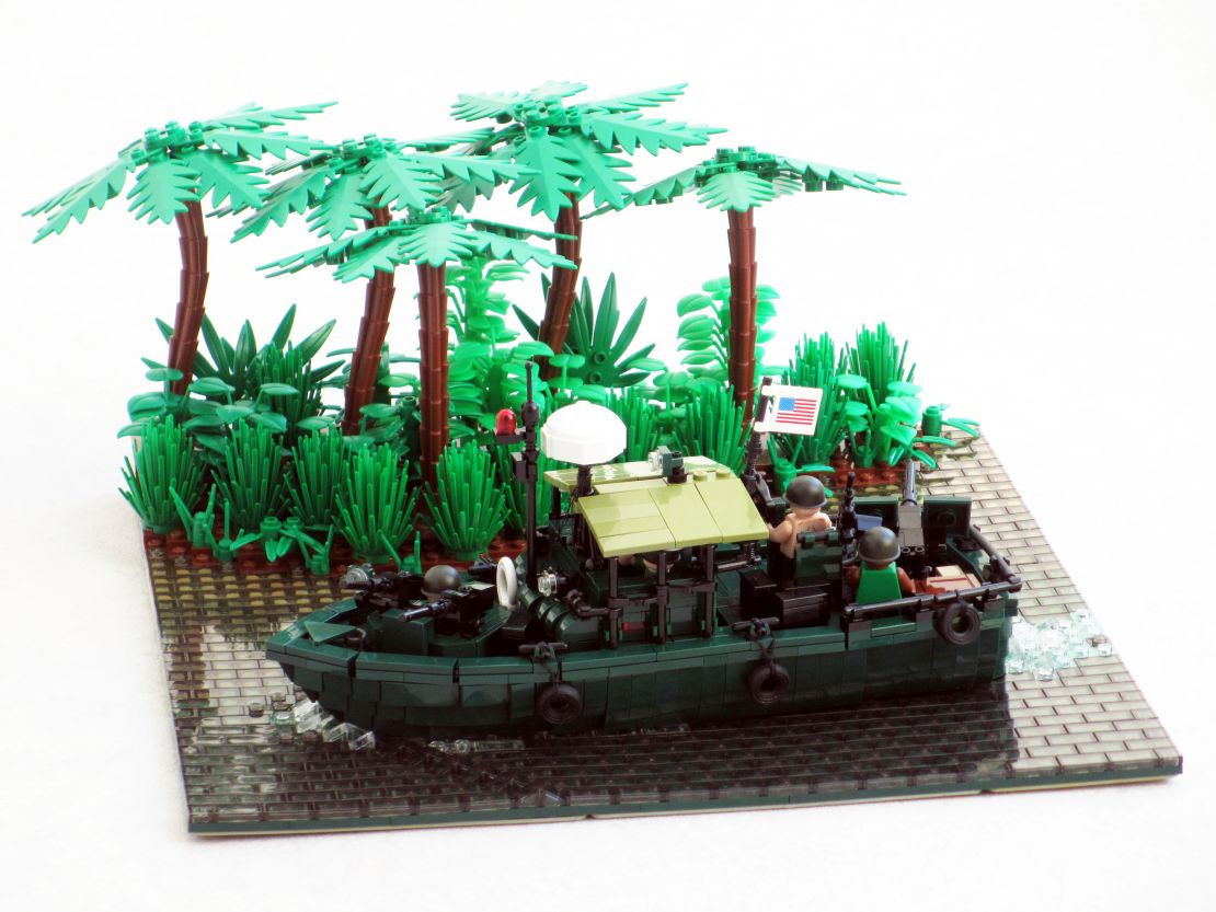 "There's nothing that stops me from using dark green elements I get from, say, a LEGO Mini Cooper for a US Navy patrol boat," like this one from the Vietnam era, Dutch builder Ralph Savelsberg said.