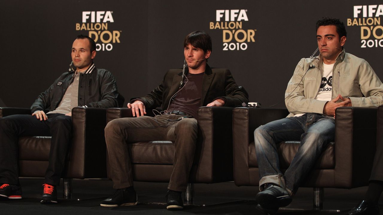 In 2010, Andres Iniesta, Lionel Messi and Xavi (l-r) -- all graduate of Barcelona's La Masia academy -- were the top three candidates for the Ballon d'Or.