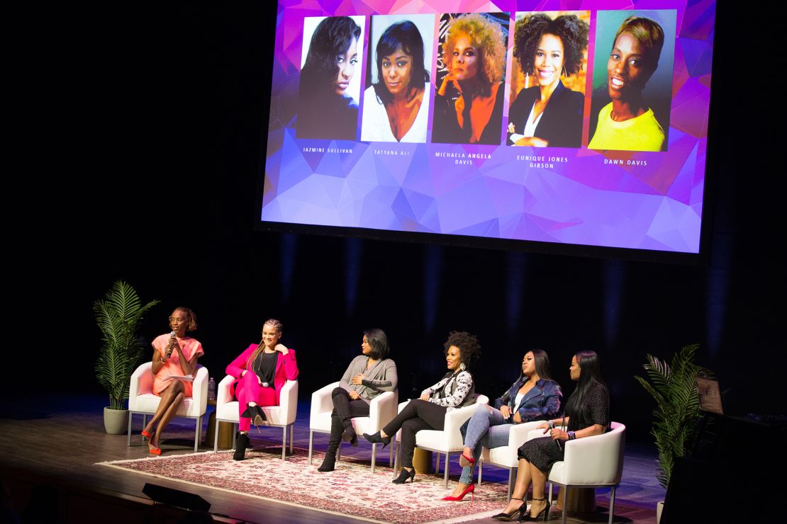 (L-R) Dawn Davis, Michaela Angela Davis, Tatyana Ali, Eunique Jones Gibson, Jazmine Sullivan and Beverly Bond onstage for Black Girl Magic panel during BGR! Fest - Day 2 at The Kennedy Center on March 09, 2019 in Washington, DC. 