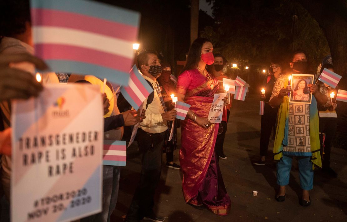 Members of India's LGBTQI community light candles for the Transgender Day of Remembrance on November, 2020 in Pune.