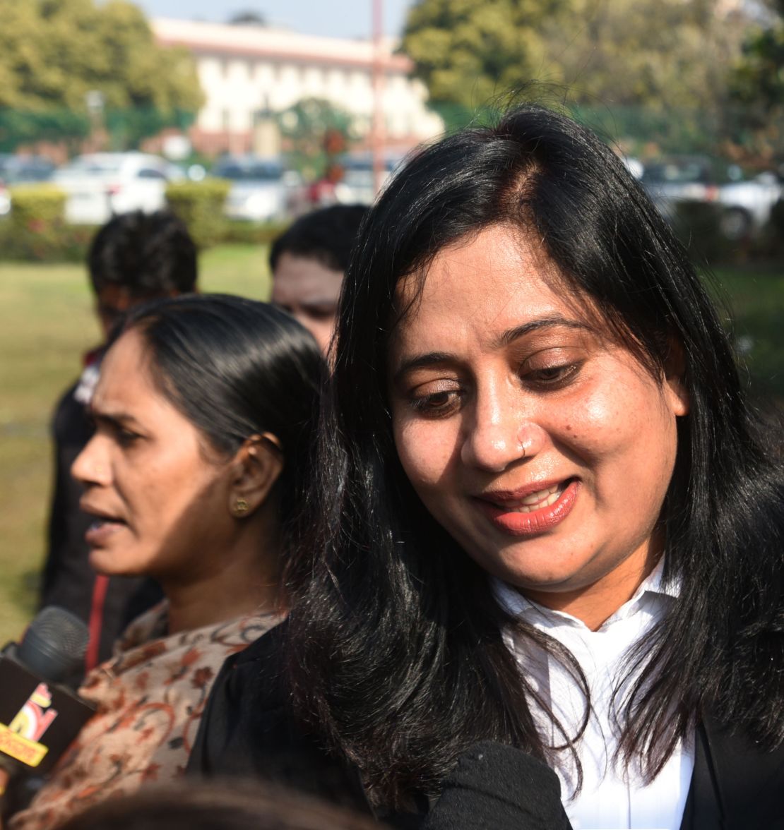 Lawyer Seema Kushwaha speaks to the media outside India's Supreme Court in January, 2020.