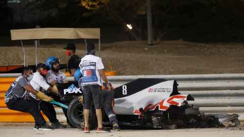 Romain Grosjean's car broke in half on impact.