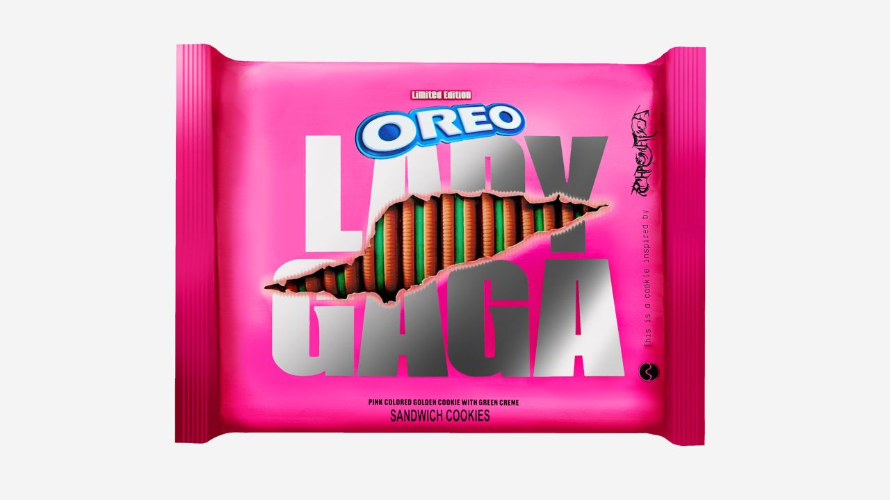 The packaging for the Lady Gaga Oreos is inspired by the singer's "Chromatica" album.