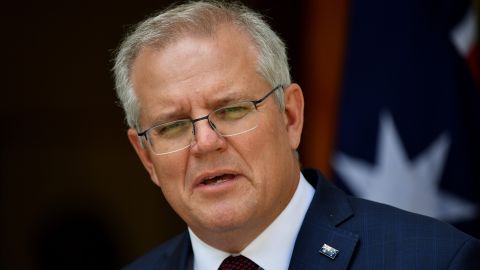 Prime Minister Scott Morrison holds a news conference in the prime minister's courtyard on November 13, 2020 in Canberra, Australia.