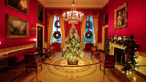 The Red Room of the White House is decorated during the 2020 Christmas preview, Monday, Nov. 30, 2020, in Washington. 