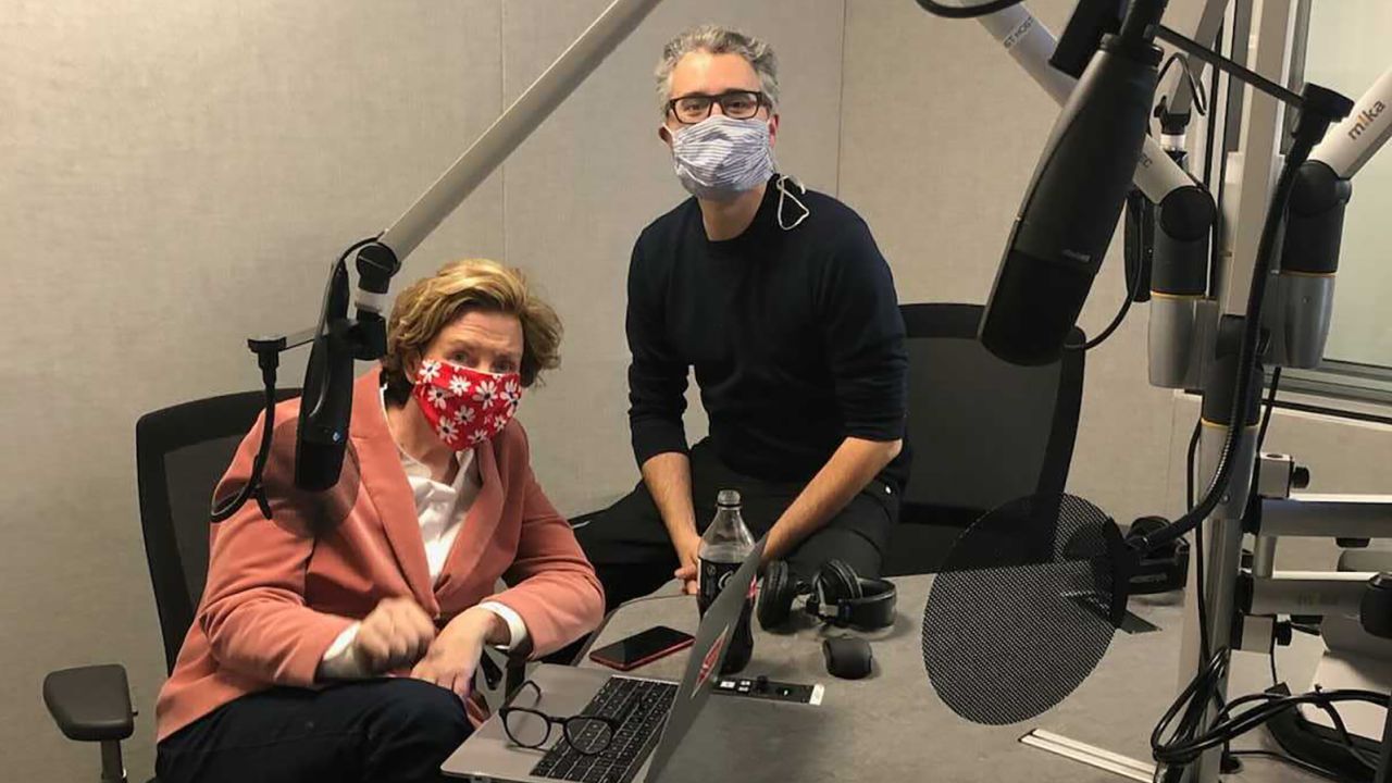 "The Daily" host Michael Barbaro and Carolyn Ryan, a deputy managing editor, on the day of the live podcast show for Election Day.