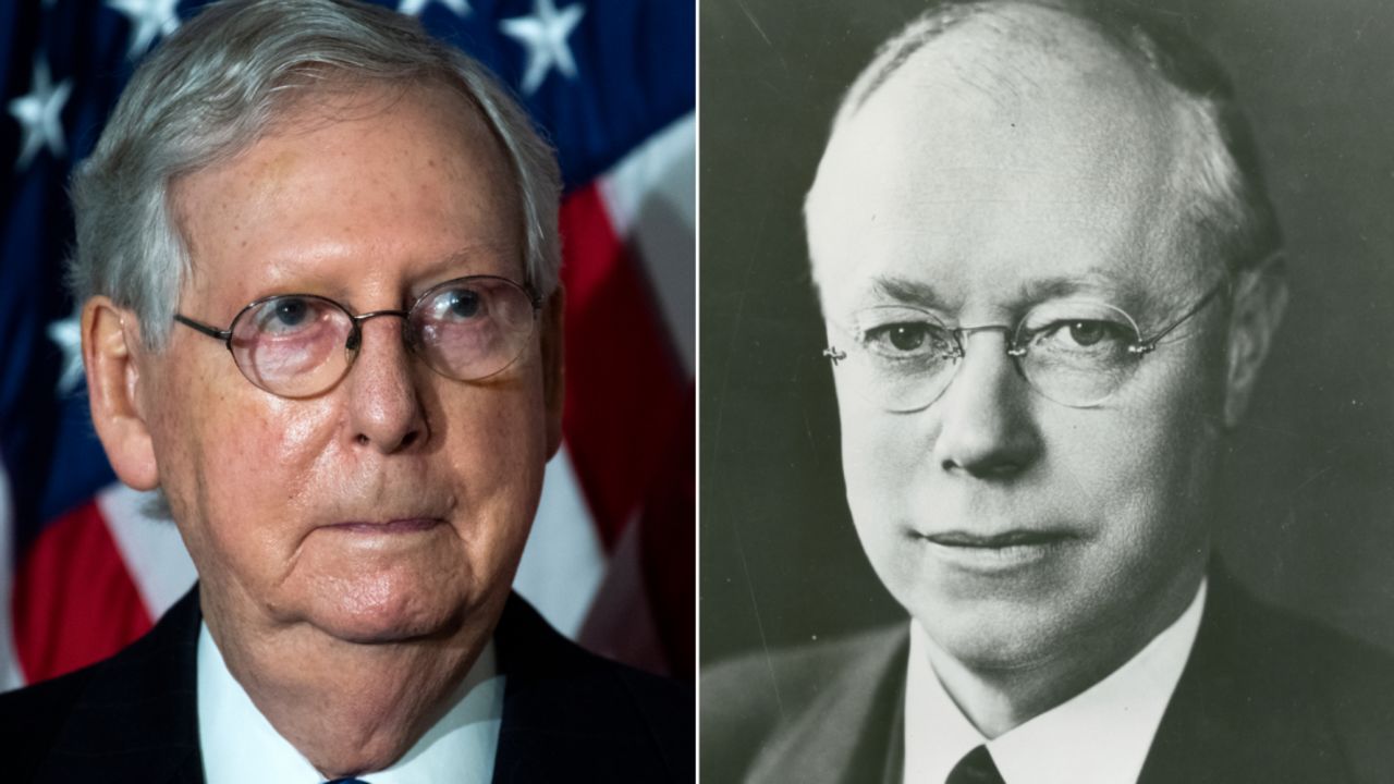 Current Senate Majority Leader Mitch McConnell (left) and the late Senate Majority Leader Robert A. Taft.