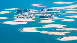 This picture taken on July 8, 2020 shows an aerial view of the one of the islands of the unfinished man-made World Islands archipelago off the Gulf emirate of Dubai, during a government-organised helicopter tour. (Photo by KARIM SAHIB / AFP) (Photo by KARIM SAHIB/AFP via Getty Images)