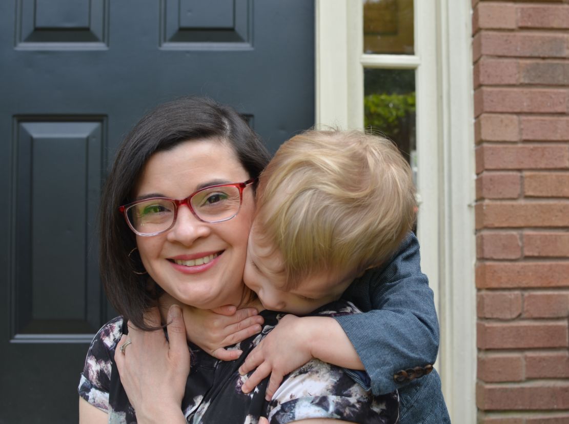 Alderfer, shown here with her son, juggles parenting with a full-time job as a CNN digital producer.