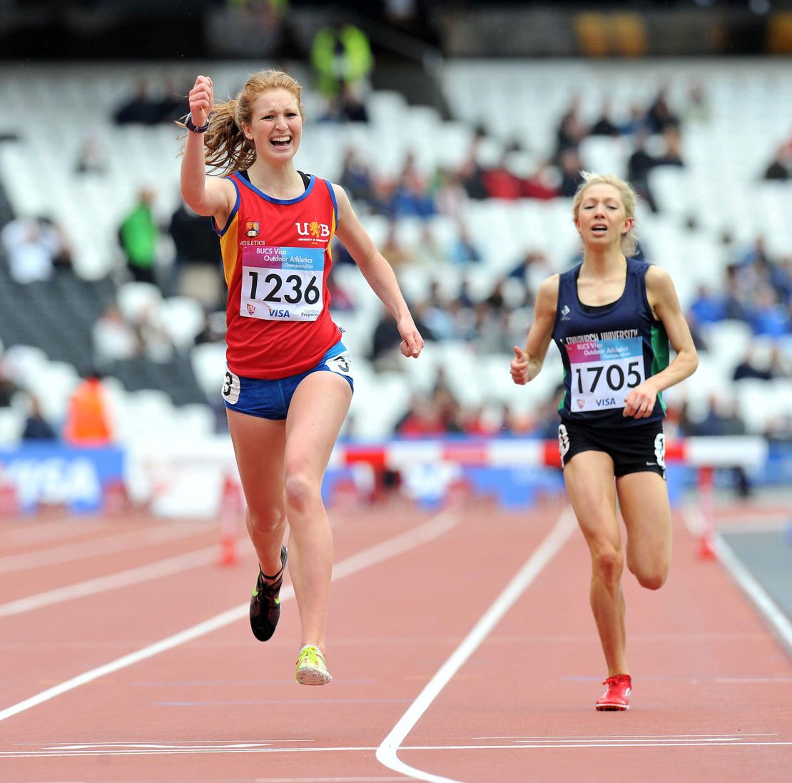 Pippa Woolven won the Women's 2000m Steeplechase at the British Universities and Colleges Sports Championships at the Olympic Stadium, London in 2012.