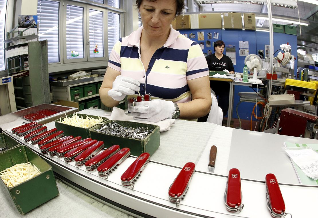 A worker at the Victorinox factory pictured in 2012.
