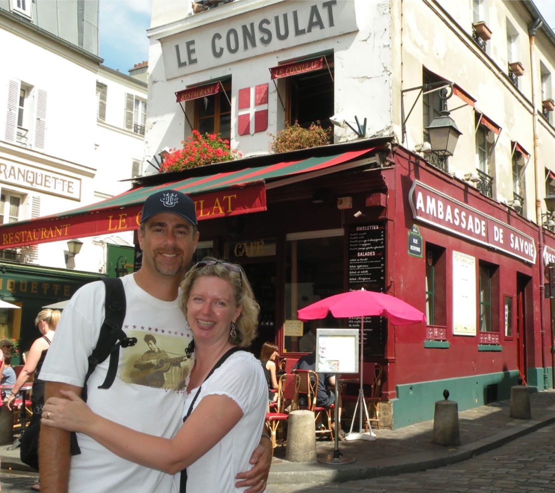 Larry and Anita returned to Paris for their 20 year wedding anniversary in 2012, visiting Le Consulat restaurant, which played a role in their love story in 1989.