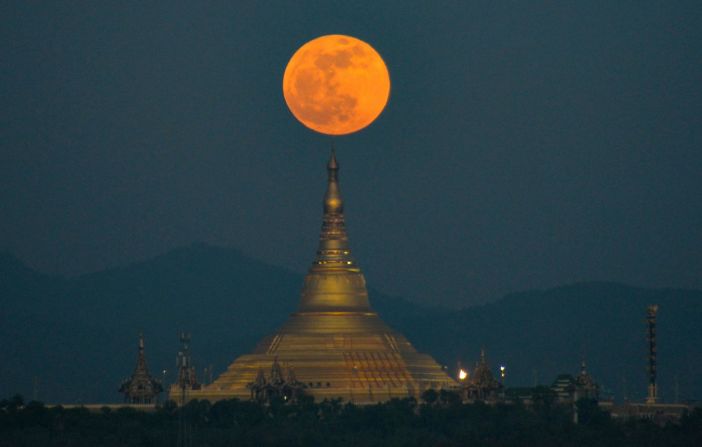 The moon rises over a pagoda in Naypyidaw, Myanmar, November 30.