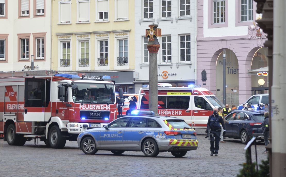 German police say two people were killed when a car drove into a pedestrian zone.