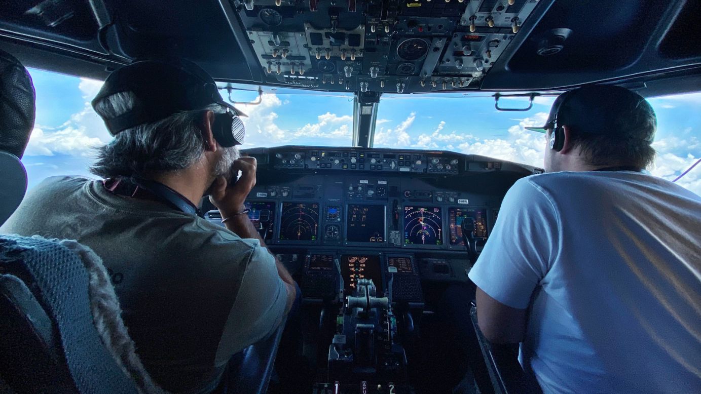 <strong>Heading to Saipan:</strong> Steve Giordano and First Officer Aidan Allen en route to Saipan from Kuala Lumpur in a B737-800, a trip that included a stop in Honolulu before ending up in Marana, AZ. 