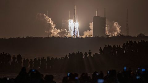 A Long March 5 rocket carrying China's Chang'e-5 lunar probe launches from the Wenchang Space Center on November 24.