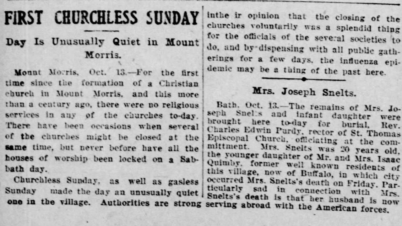 "Churchless" Sundays left towns quiet in 1918. 